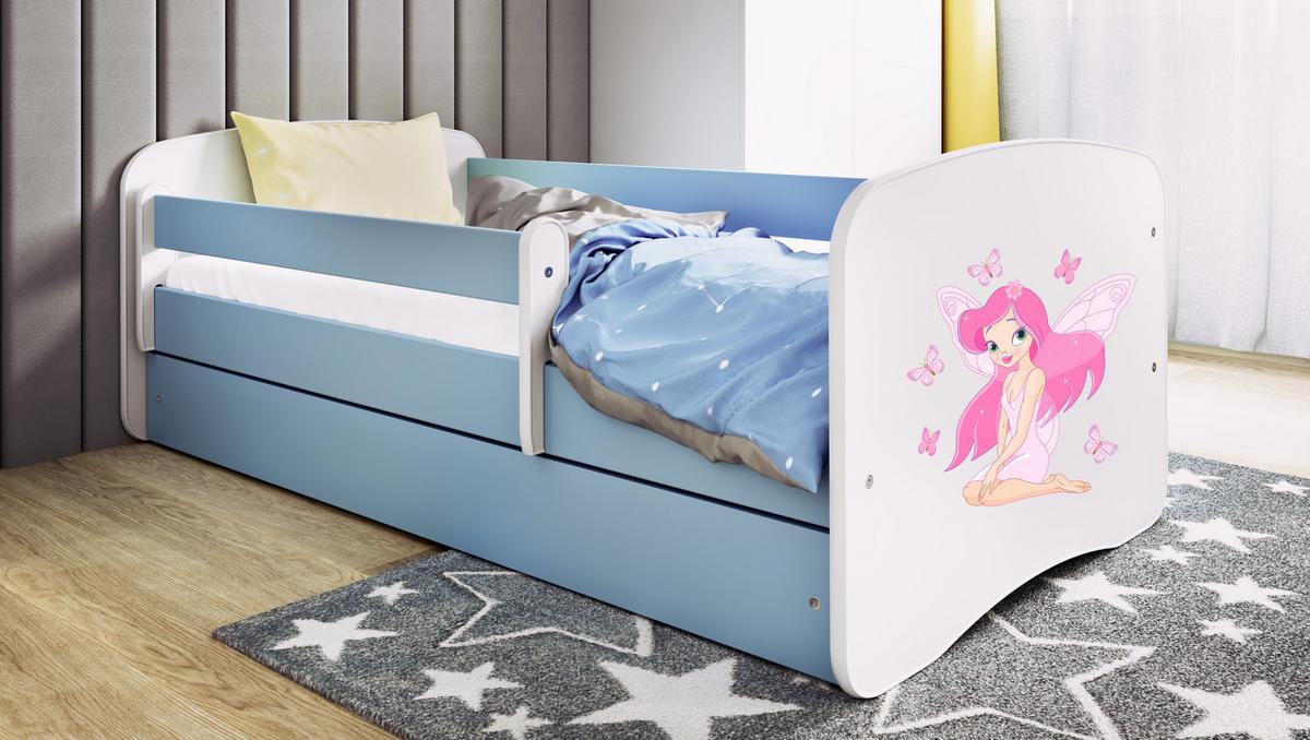 KINDERBETT Fee mit Schmetterlingen mit Schublade und Matratze 180/80 - Blau, Holzwerkstoff (80/180cm) - RAUMHIRSCH FURNITURE