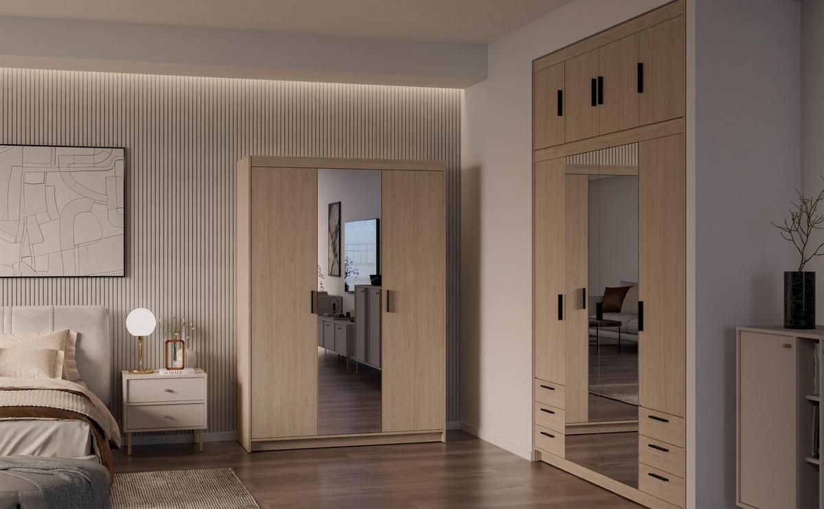 KLEIDERSCHRANK Storicos Geölte Eiche 133/190,5/53 cm - Modern mit Spiegel 3-türig - Eichefarben, Holzwerkstoff/Kunststoff (133/190.6/53cm) - AX Living