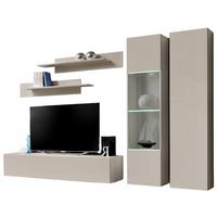 WOHNWAND Kaschmir 260 cm 5-teilig hängend, Anbauwand mit LED-Beleuchtung - Kaschmir, Glas/Holzwerkstoff (260/170/40cm) - Inn.Furn