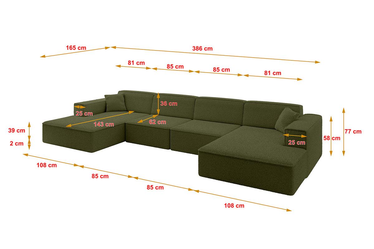 WOHNLANDSCHAFT IREA-U2-v4 - 386x165x77 cm Grün - Platinfarben, Holzwerkstoff/Textil (386/77/165cm) - ALTDECOR