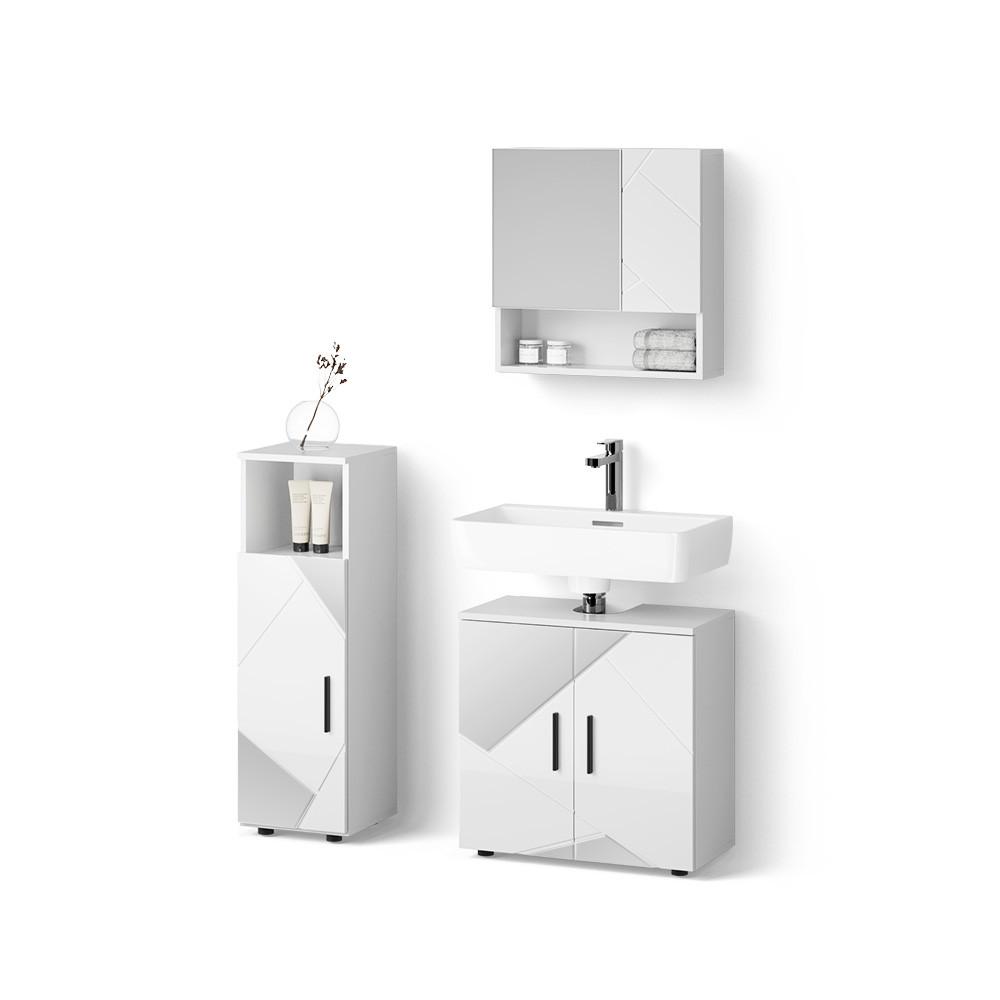 BADMÖBEL-SET Ronco Weiß Hochglanz mit Einsätzen 3 Teile - Weiß Hochglanz, Holzwerkstoff (60/60/59cm) - Livinity®