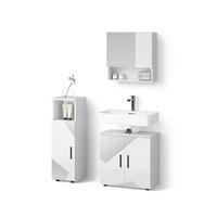 BADMÖBEL-SET Ronco Weiß Hochglanz mit Einsätzen 3 Teile - Weiß Hochglanz, Holzwerkstoff (60/60/59cm) - Livinity®