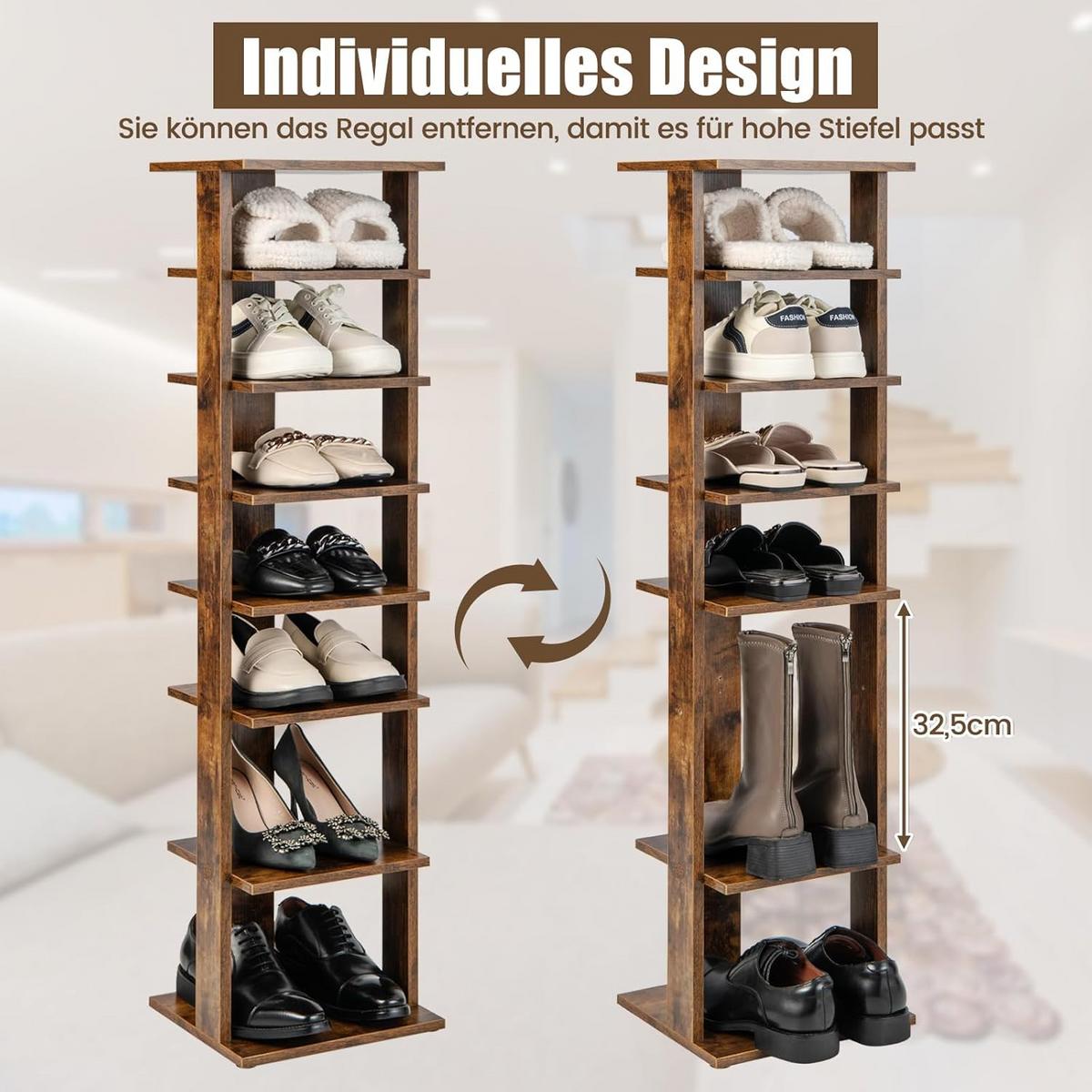 SCHUHSTÄNDER höheverstellbar Braun - Braun, Holz (28/110/27cm) - COSTWAY