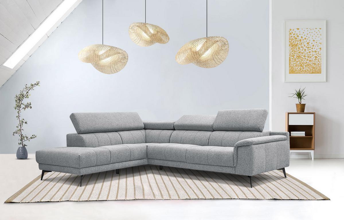 ECKSOFA FIERO 5-Sitzer, silberfarben - Silberfarben/Schwarz, Holzwerkstoff/Textil (158/269cm) - Wozimo