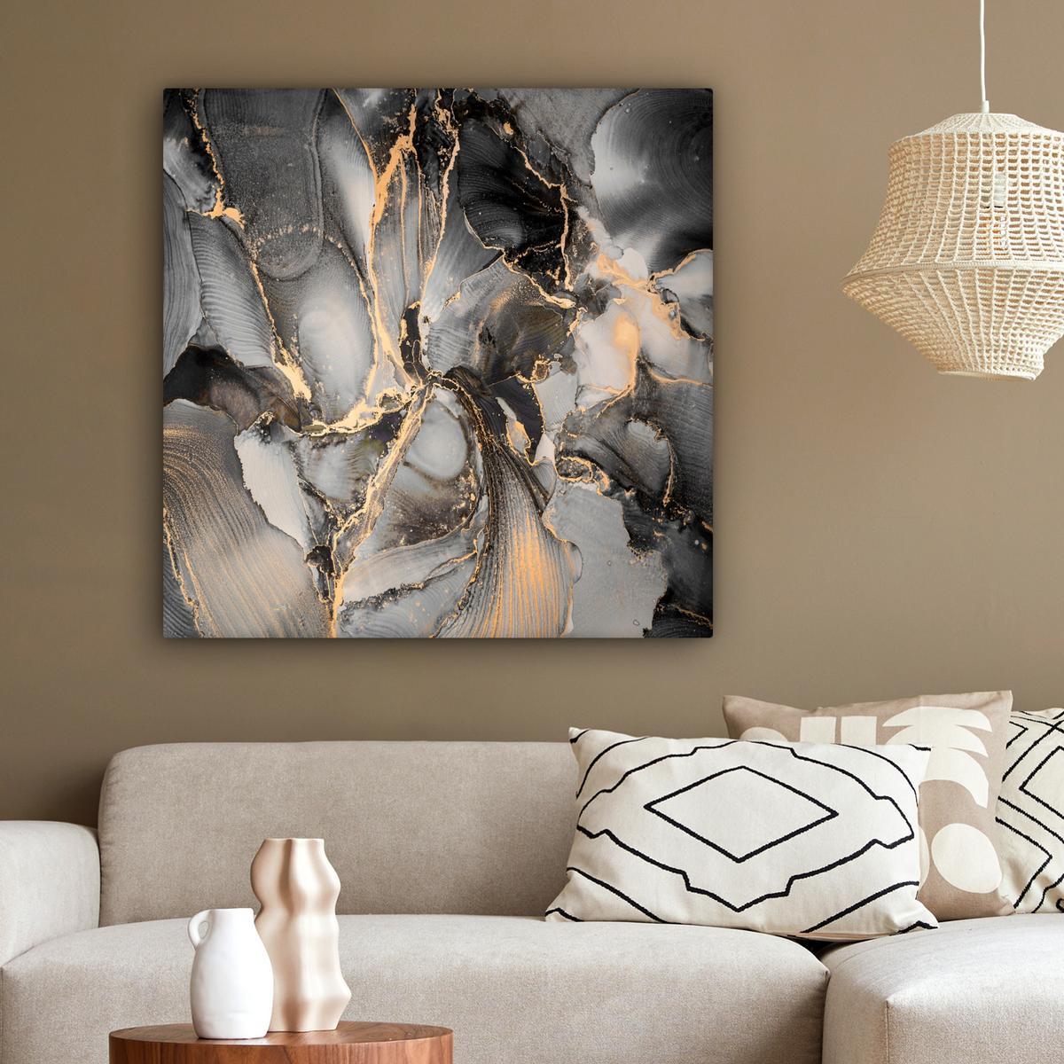 LEINWANDBILD Grau - Luxus - Gold - Marmor Deko Groß 90x90 cm - Dunkelgrau, Textil (90/90cm) - MuchoWow