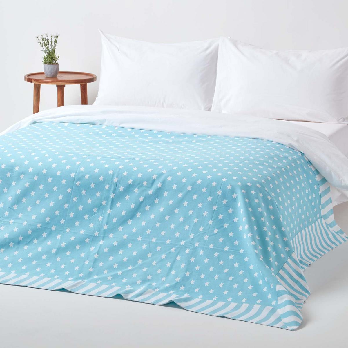 ÜBERWURF 150/200 cm, Sterne-Muster, 100% Baumwolle - Blau, Textil (150/200cm) - Homescapes