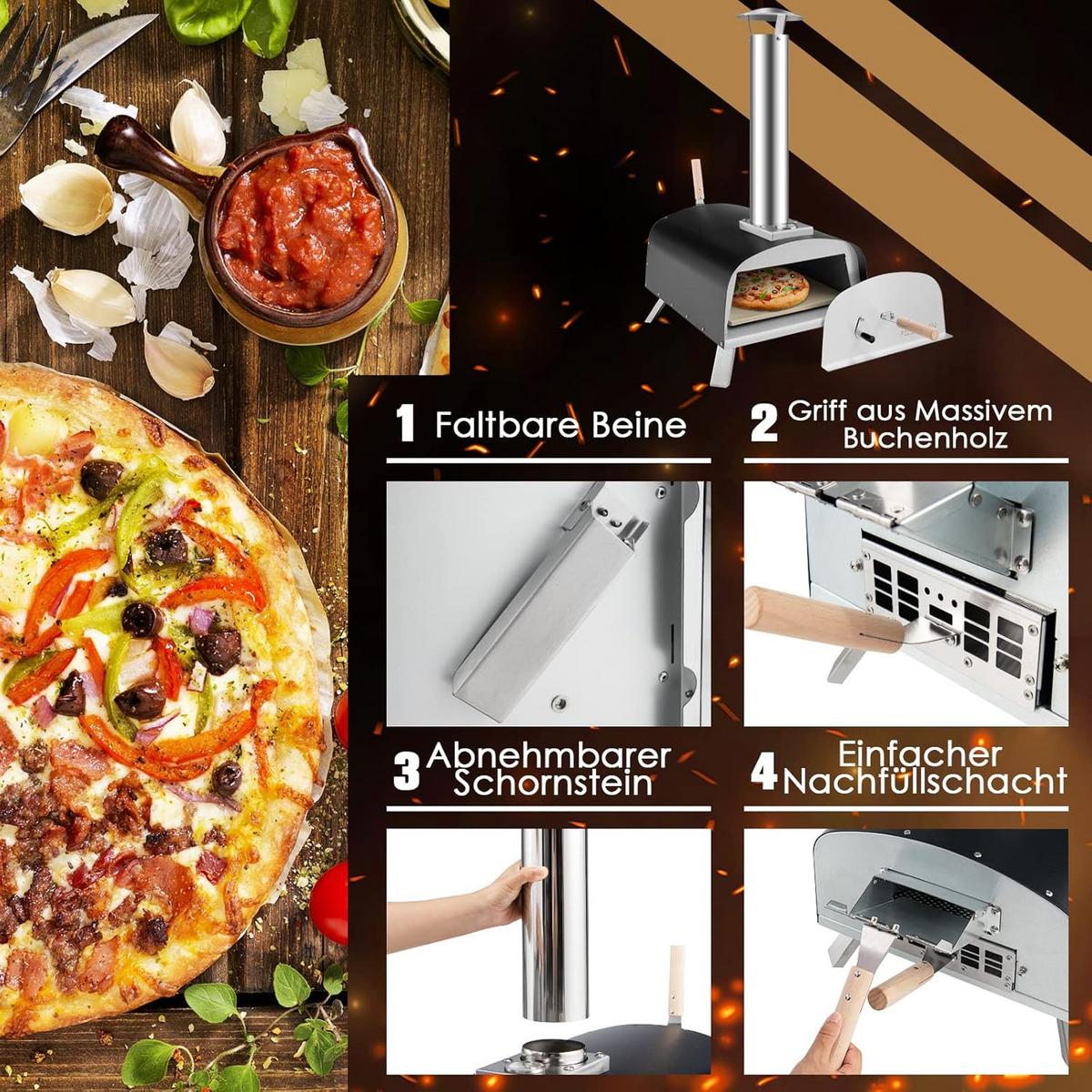 PIZZAOFEN Silber - Multicolor, Metall (81/85/42cm) - COSTWAY