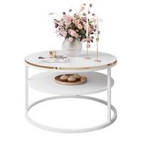 COREIL runder Couchtisch mit Ablage hochglanz Weiß / Weiß hochglanz - Weiß Hochglanz/Weiß, Holzwerkstoff (70/70/49cm) - Lookway