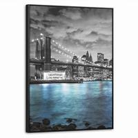 LEINWAND Bilder mit Rahmen - New York - Skyline - Stadt - Blau - 70x100 - Blaugrau, Textil (70/100cm) - MuchoWow