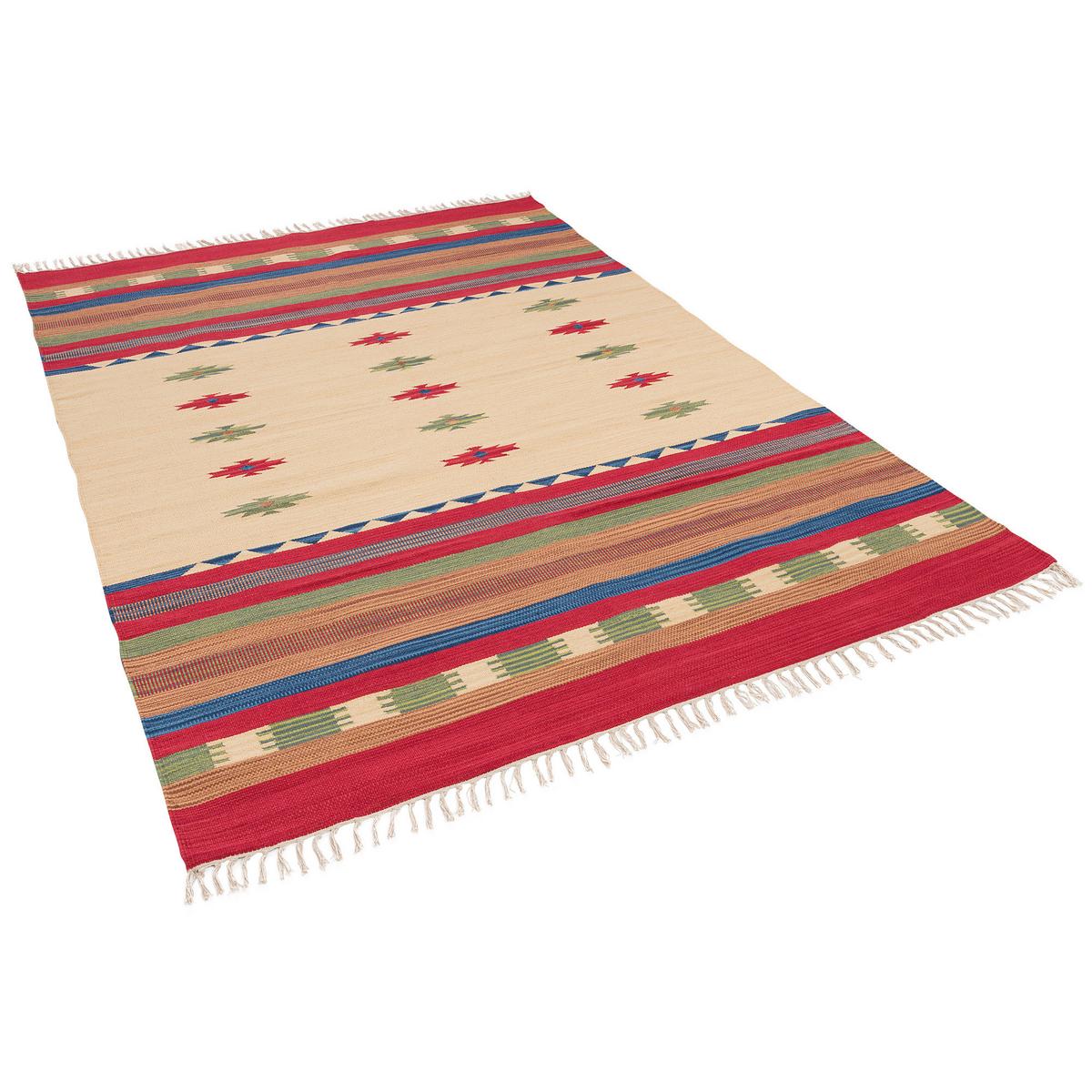 BAUMWOLLE NATUR KELIM TEPPICH LINA TREND - Rot, Textil (200/290cm) - Pergamon