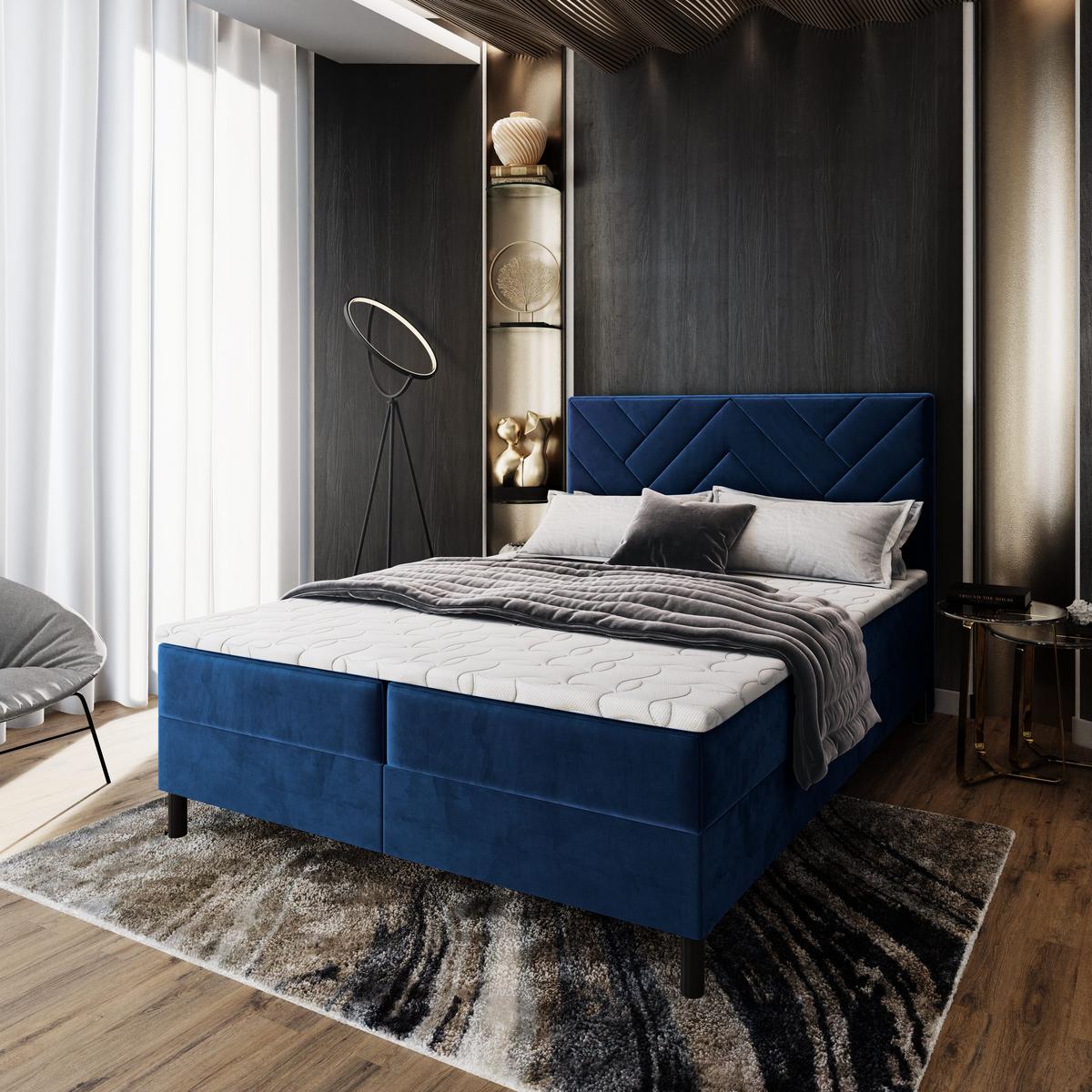 BOXBETT ROKIS 140x200 cm mit Matratze und Topper - Blau - Blau, Holz (140/200cm) - MASSENO