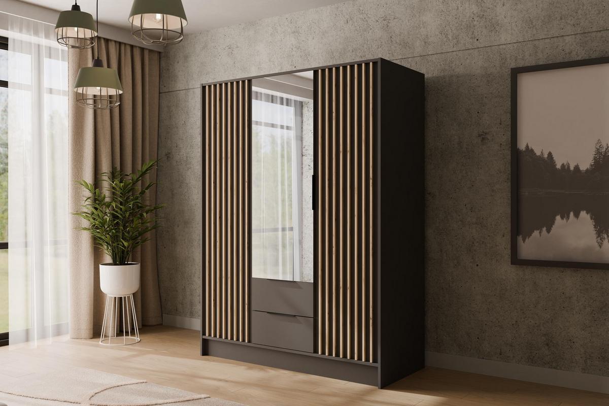 KLEIDERSCHRANK NELIA - 150 cm - Graphitfarben/Eiche Artisan, Holzwerkstoff (150/200/51cm) - ALTDECOR