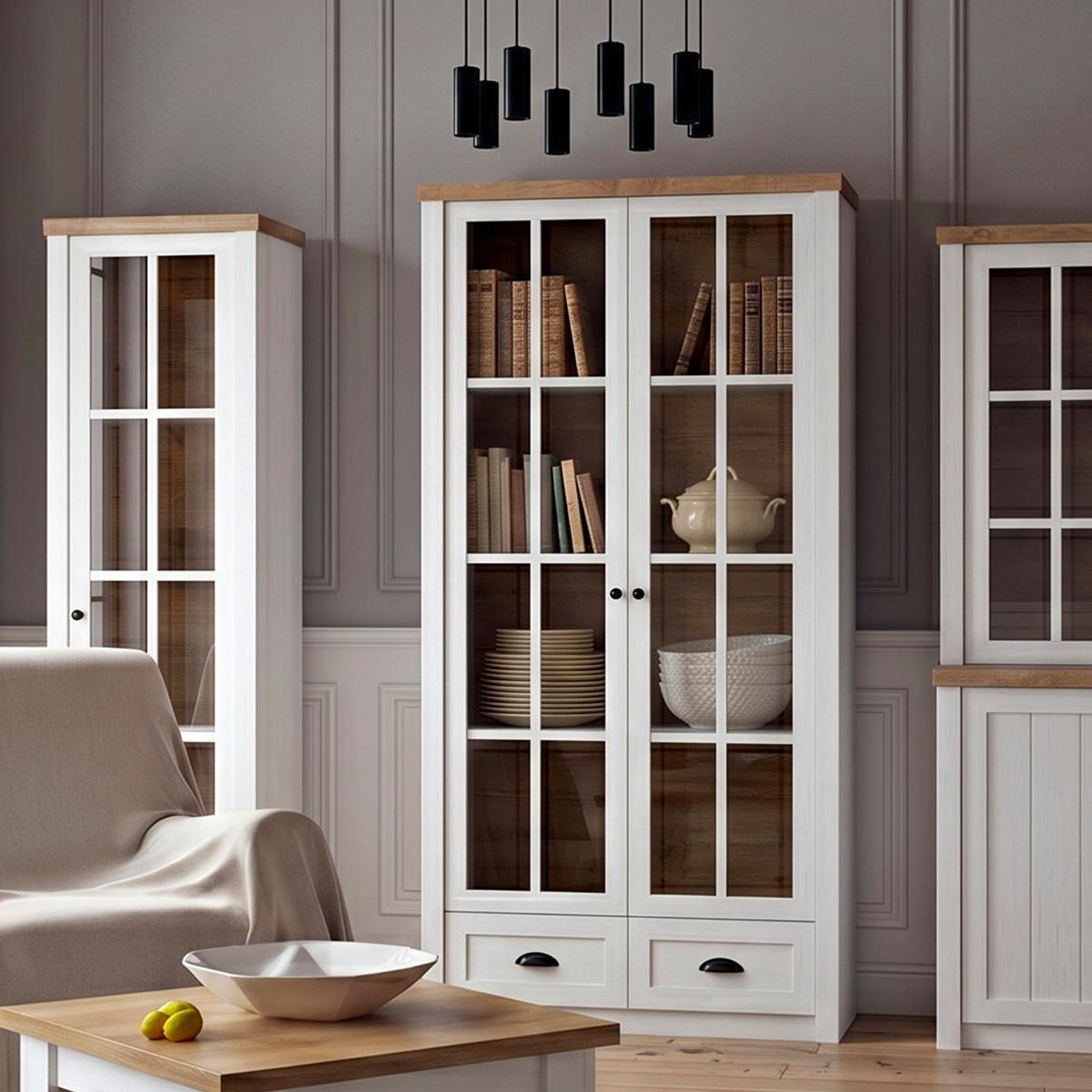 GESCHIRRSCHRANK Léandre Weiß und Holz - Weiß, Holzwerkstoff (90.2/198.1/43.3cm) - Petits-meubles