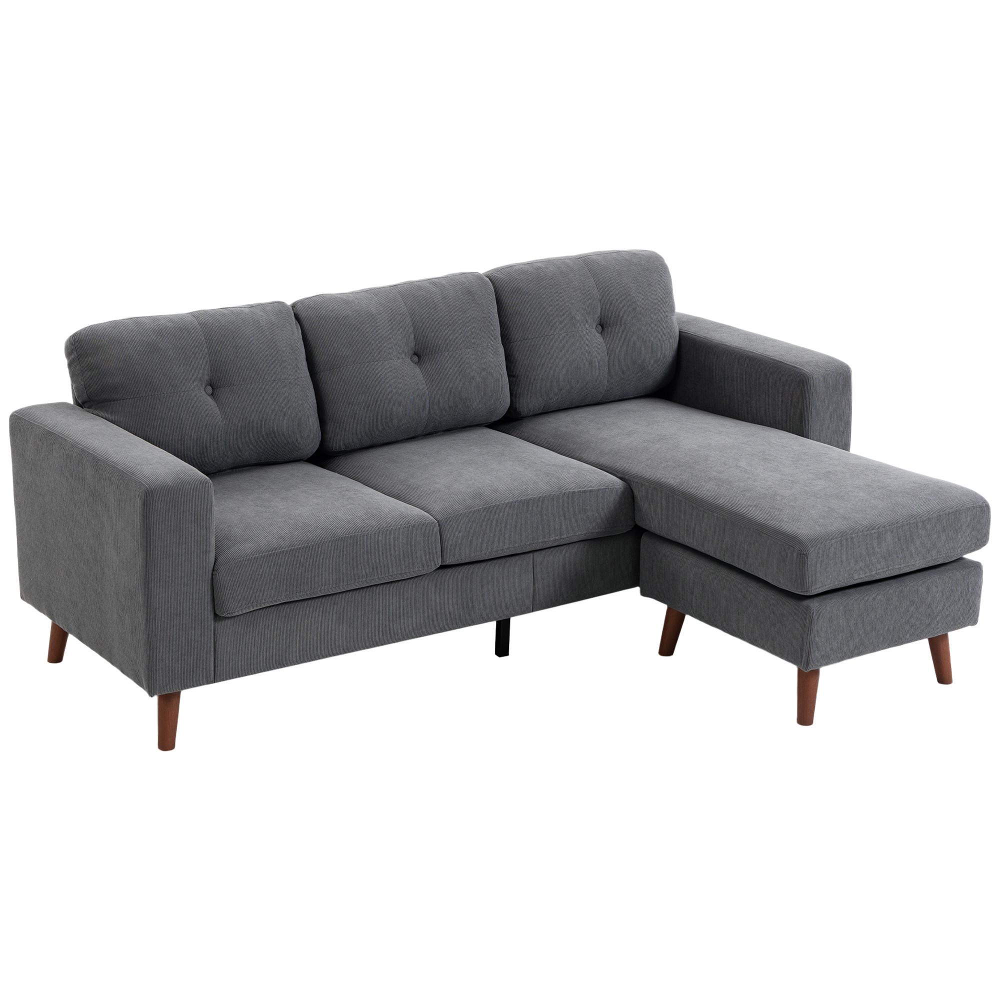 ECKSOFA Polyester Dunkelgrau - Dunkelgrau/Schwarz, Holzwerkstoff/Kunststoff (137/192cm) - HOMCOM