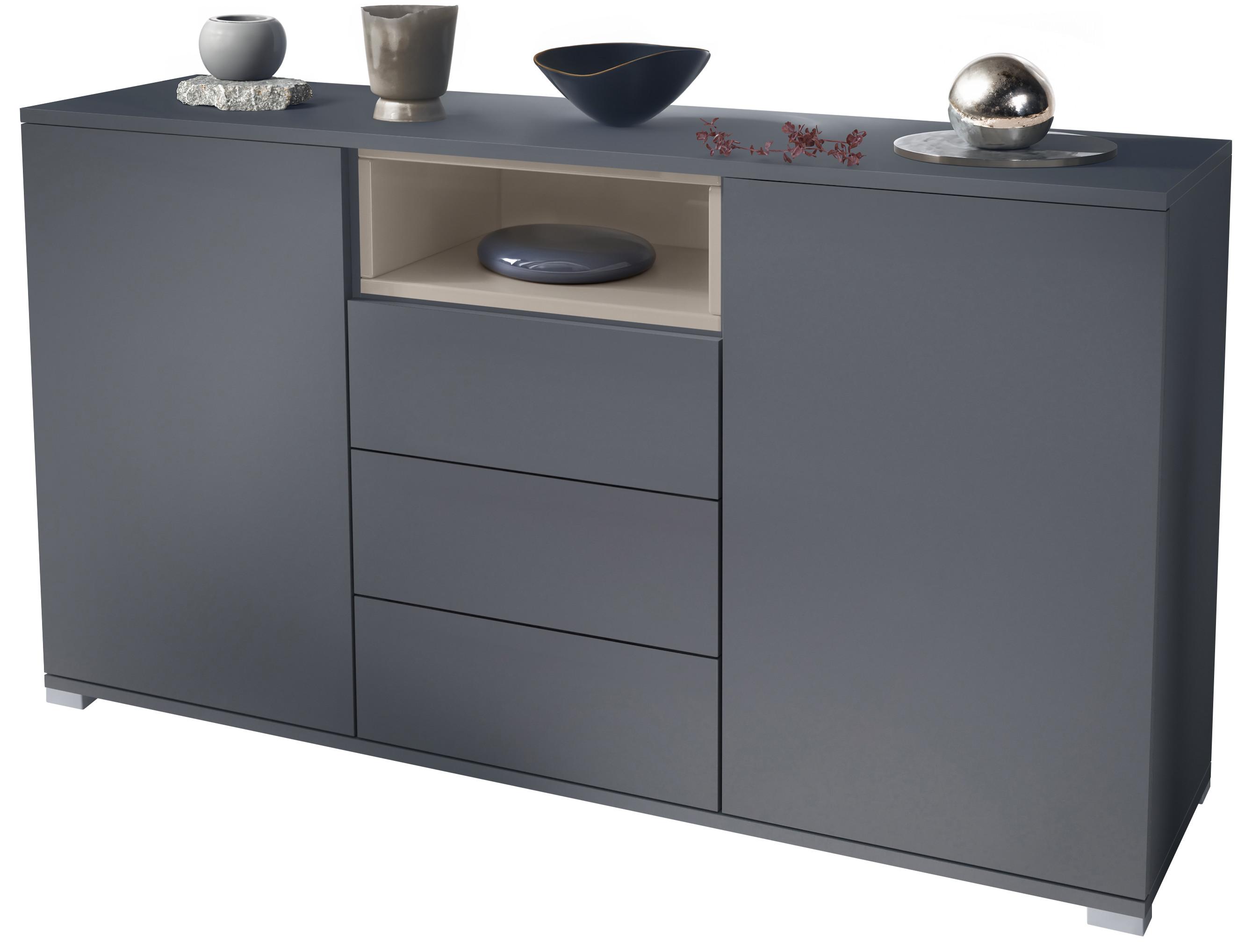 SIDEBOARD Skadu Sandgrau Hochglanz - Sandfarben/Anthrazit, Holzwerkstoff (138.5/75.5/35cm) - Vladon