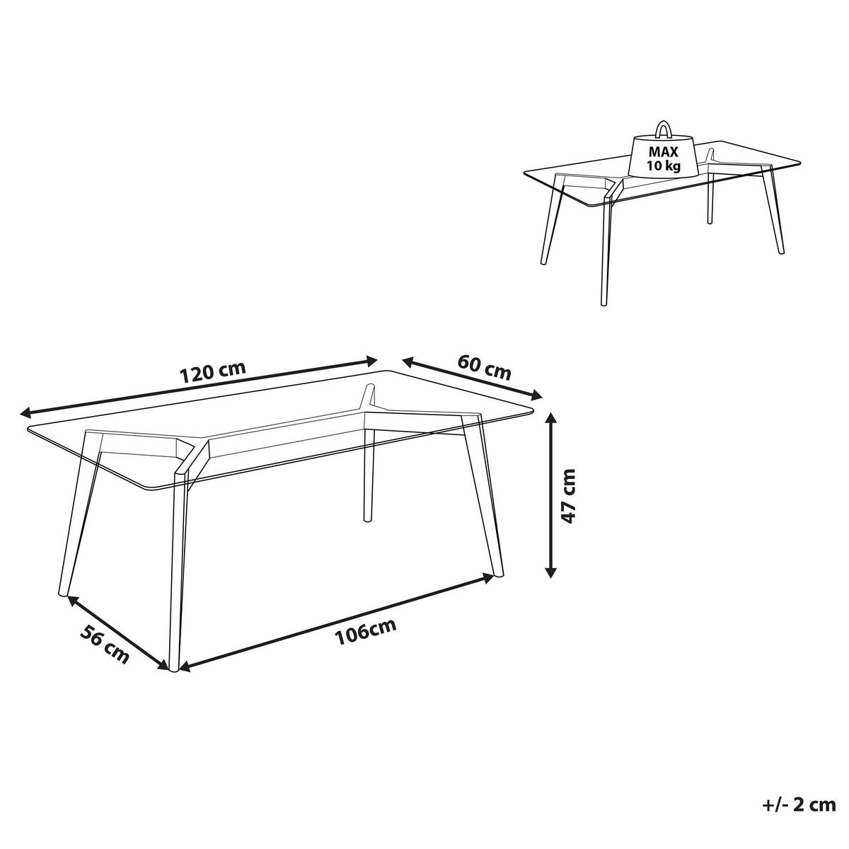 COUCHTISCH rechteckig Glas 60/120 cm Hudson - Hellbraun/Transparent, Glas (60/120/46cm) - Beliani