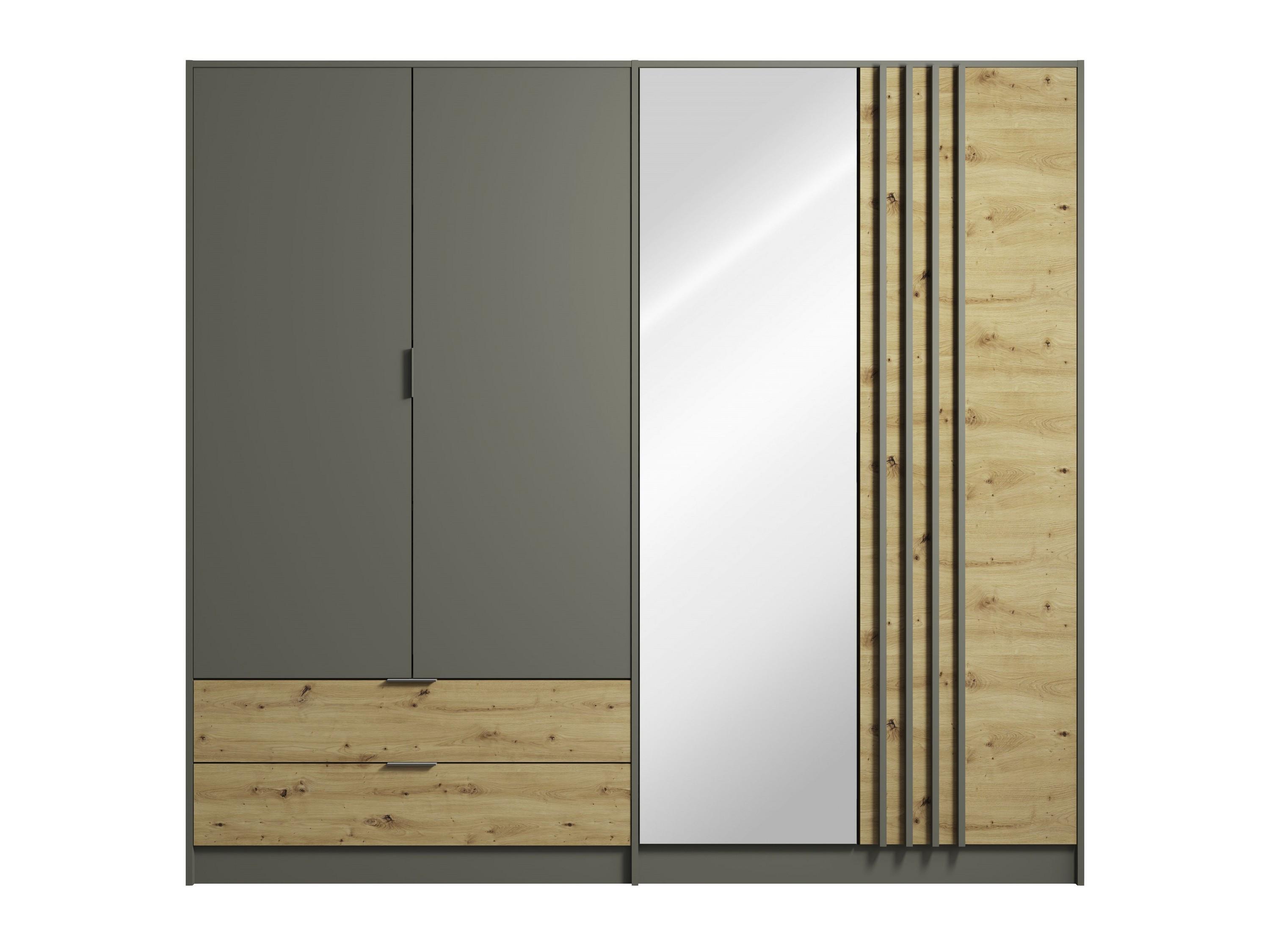 DREHTÜRENSCHRANK MERIDIAN 220,2/202,5/55,2cm 4-türig mit Spiegel Grau - Eichefarben/Grau, Holzwerkstoff (220.2/202.5/55.2cm) - MASSENO