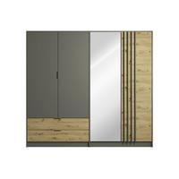 DREHTÜRENSCHRANK MERIDIAN 220,2/202,5/55,2cm 4-türig mit Spiegel Grau - Eichefarben/Grau, Holzwerkstoff (220.2/202.5/55.2cm) - MASSENO