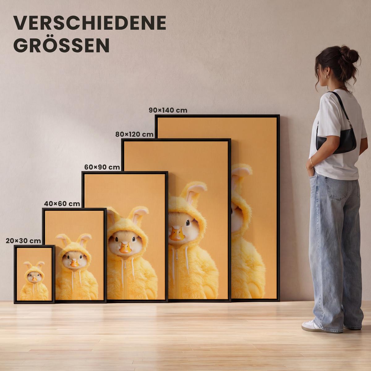 LEINWAND Bilder mit Rahmen - Osterhase - Kostüm - Ente - 40x60 - Gelb, Textil (40/60cm) - MuchoWow