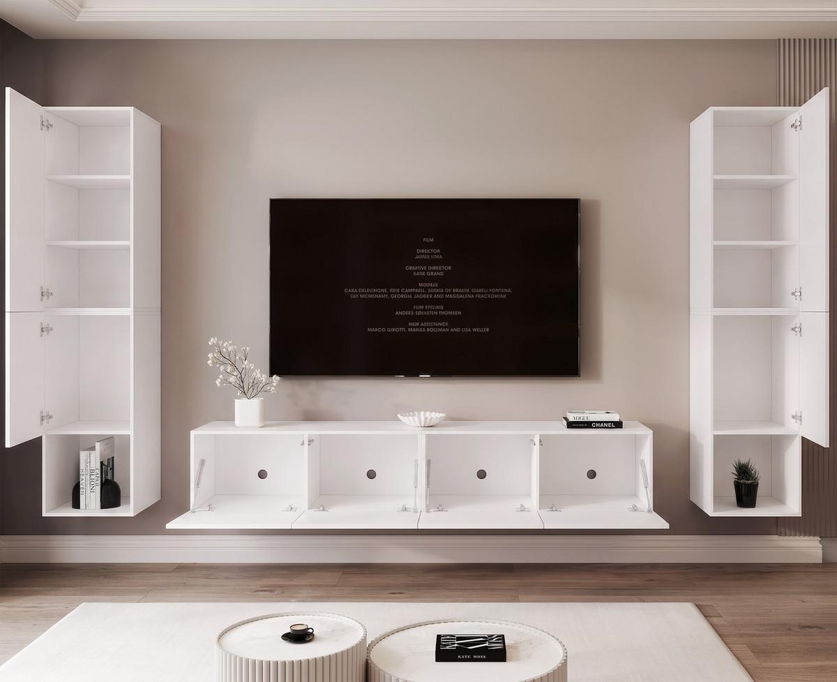 WOHNWAND ANGEL LINE II 3-teilig, mit LED-Beleuchtung, Weiß Hochglanz - Weiß Hochglanz, Holzwerkstoff (280/180/40cm) - Idohome