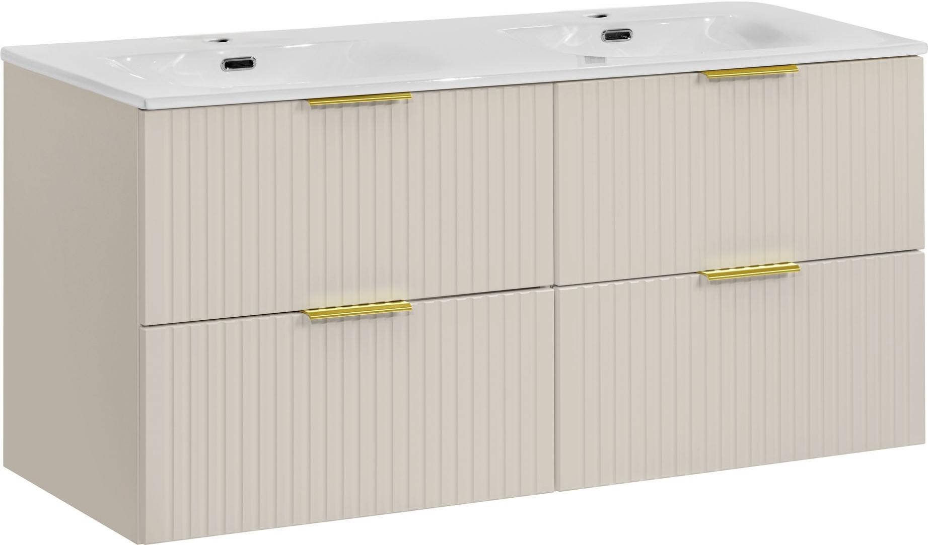 DOPPELWASCHTISCH Niva hängend geriffelt in Kaschmir Matt 121/59/46 cm - Kaschmir/Beige, Holzwerkstoff/Kunststoff (121/58.5/46cm) - WFL GROUP