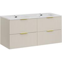 DOPPELWASCHTISCH Niva hängend geriffelt in Kaschmir Matt 121/59/46 cm - Kaschmir/Beige, Holzwerkstoff/Kunststoff (121/58.5/46cm) - WFL GROUP