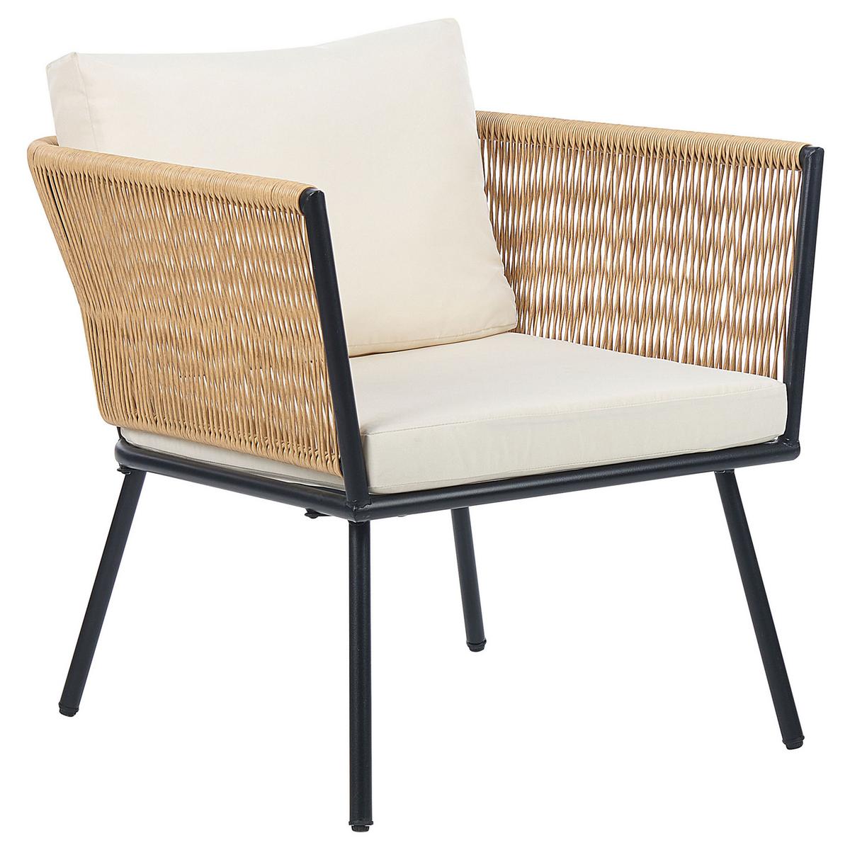 BALKONSET 2-Sitzer Rattan natürlich Auflagen hellbeige Gargano - Beige/Naturfarben, Kunststoff/Textil - Beliani