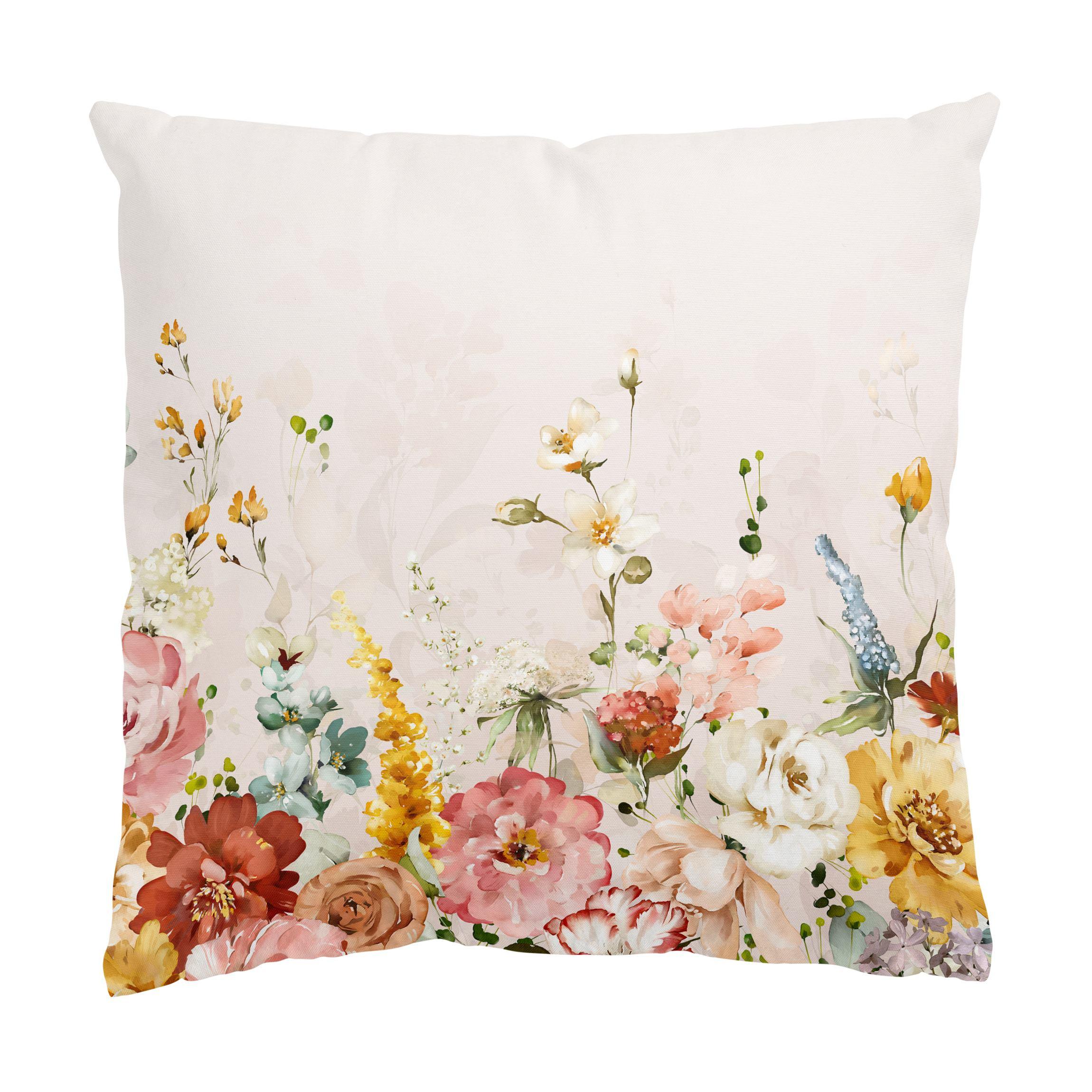 DEKOKISSEN Rankende Blumen Aquarell Vintage 50/50 cm - Pastellblau, Textil (50/50/10cm) - Bilderwelten