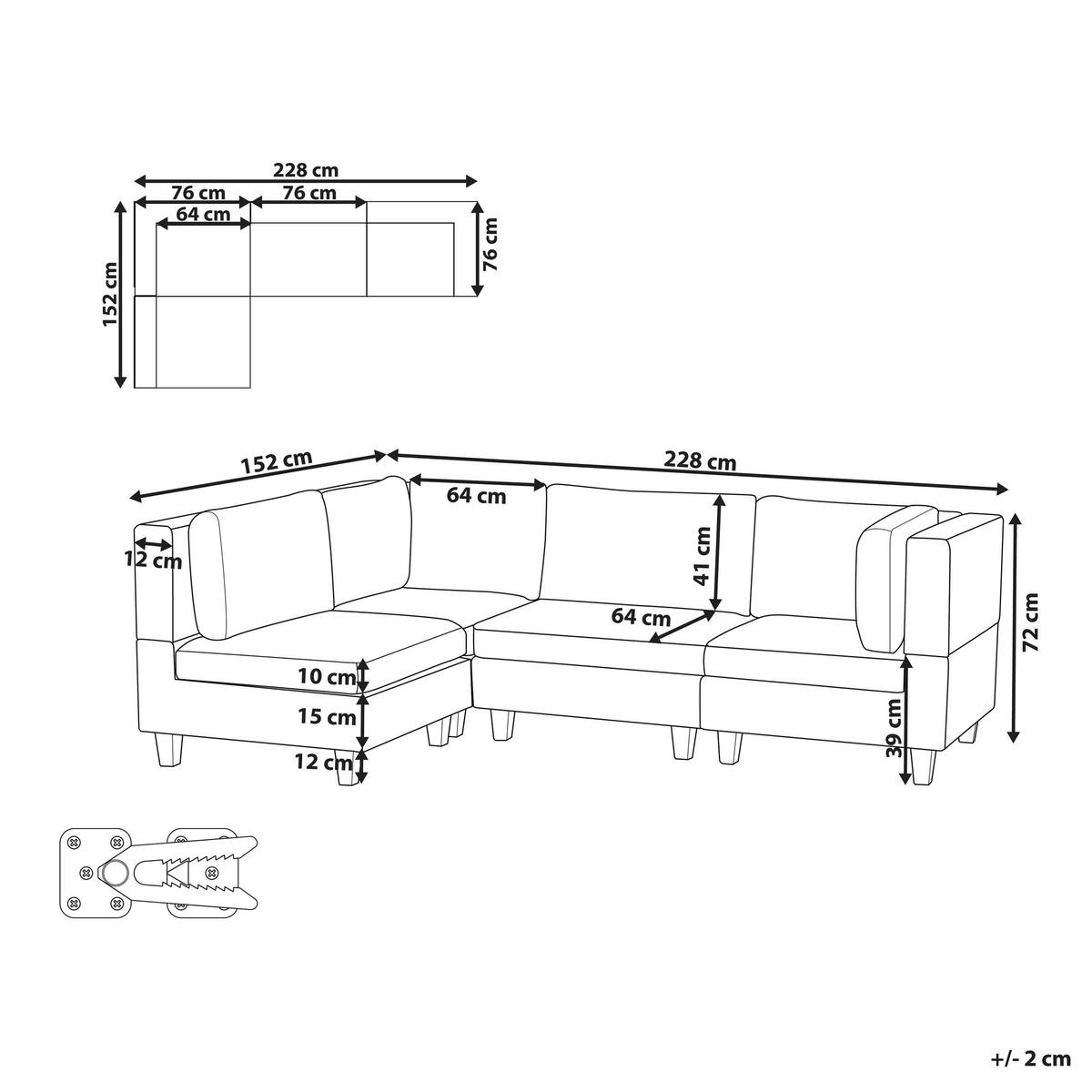 ECKSOFA Modul 4-Sitzer rechtsseitig Dunkelgrün Stoff Unstad - Schwarz/Grün, Textil (228/152cm) - Beliani