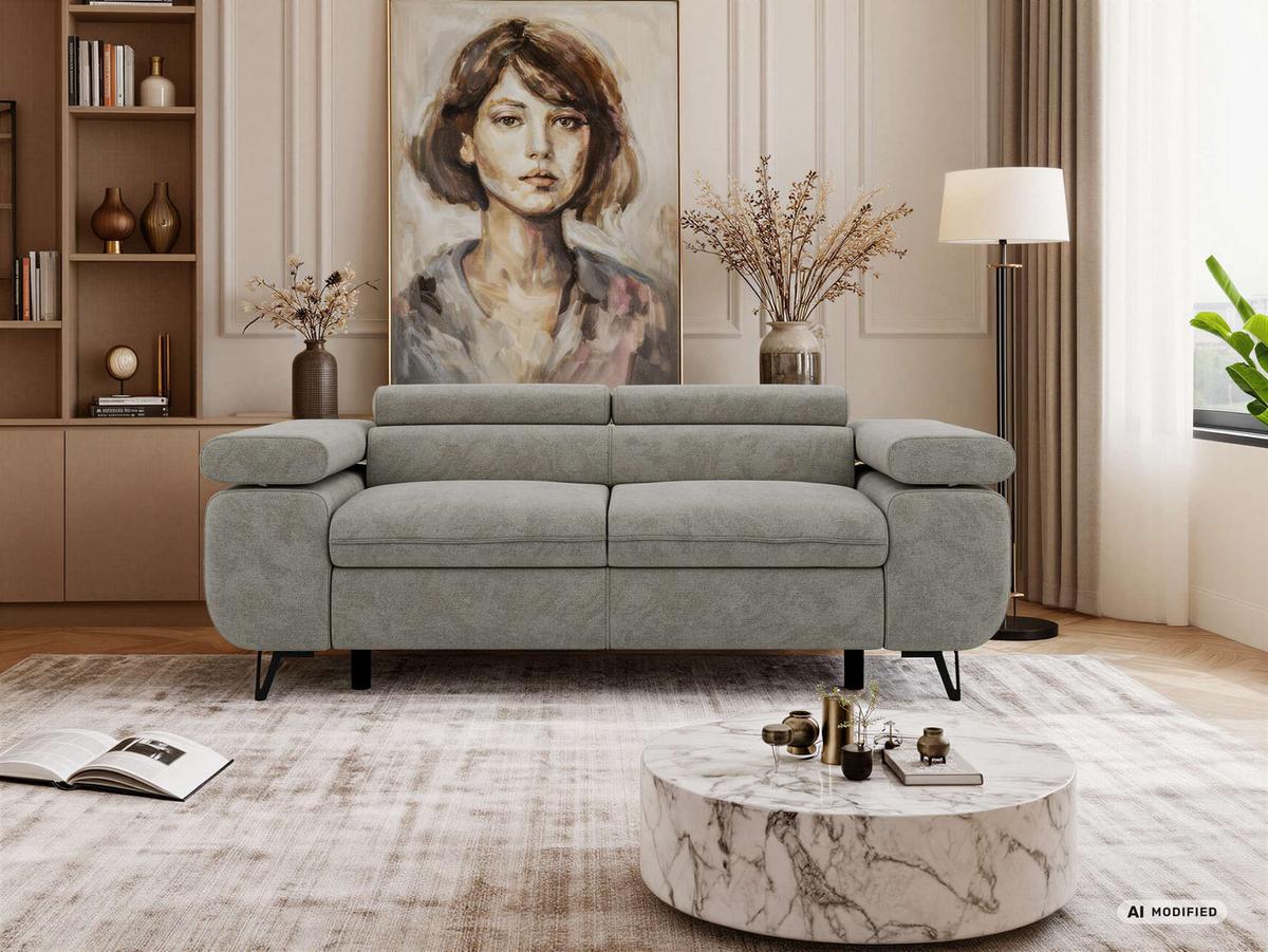2-SITZER SOFA PETER - Grau Stukture - Graphitfarben/Schwarz, Textil/Metall (200/76/99cm) - MKS