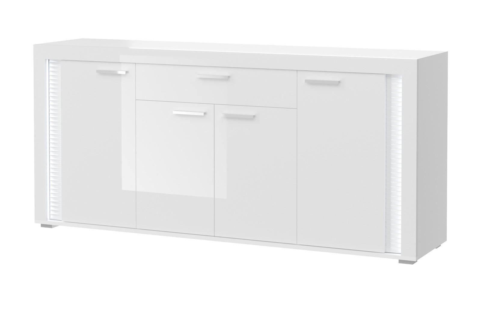 SIDEBOARD weiß Hochglanz 180 cm, mit Soft-Close-Funktion, inkl. Beleuchtung - Weiß Hochglanz/Silberfarben, Holzwerkstoff/Kunststoff (182/84/42cm) - Inn.Furn