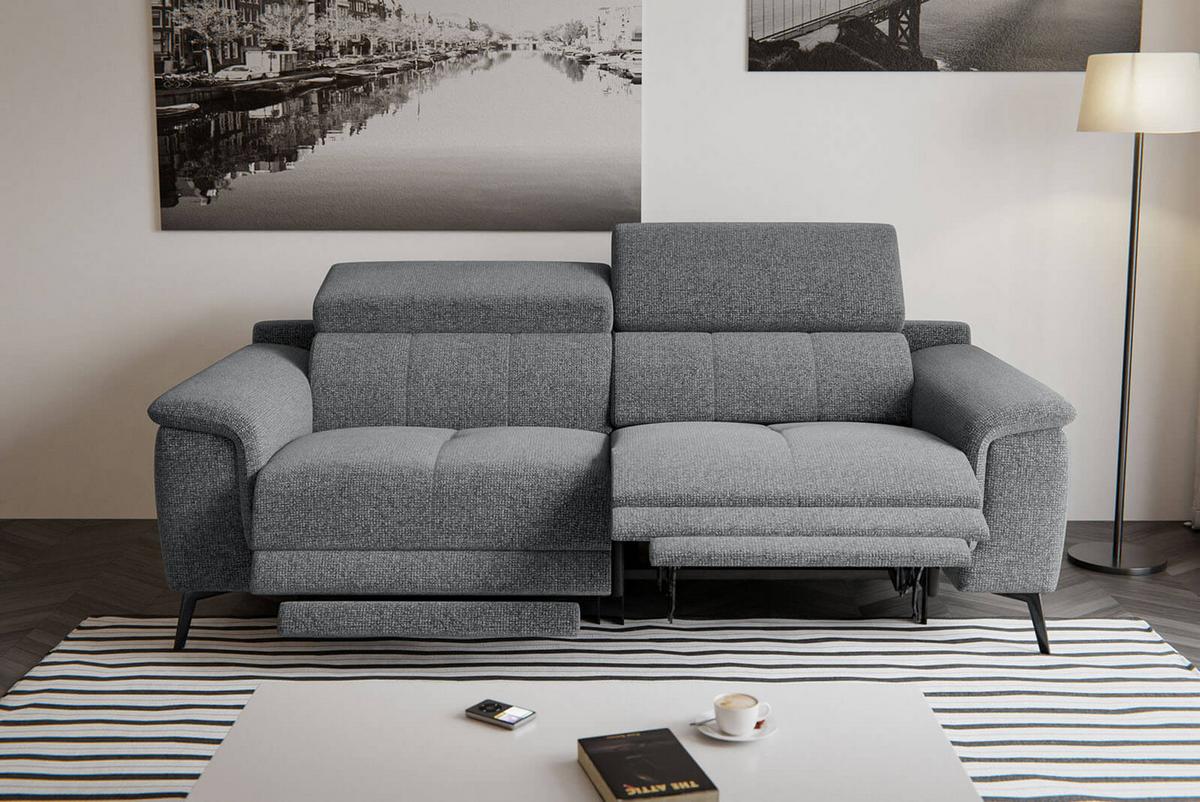 RELAXSOFA FIERO 3-Sitzer mit 2 Relaxfunktionen, grau - Schwarz/Grau, Holzwerkstoff/Textil (212/82/103cm) - Wozimo