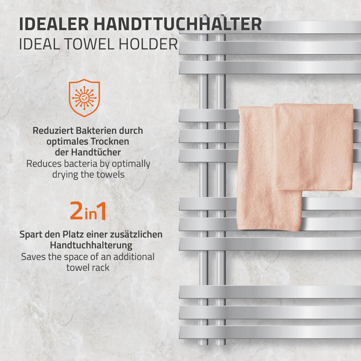 BADHEIZKÖRPER elektrisch Iron EM 500x1000 mm Chrome mit Heizstab 300W - Chromfarben, Metall (50/100/3cm) - LuxeBath