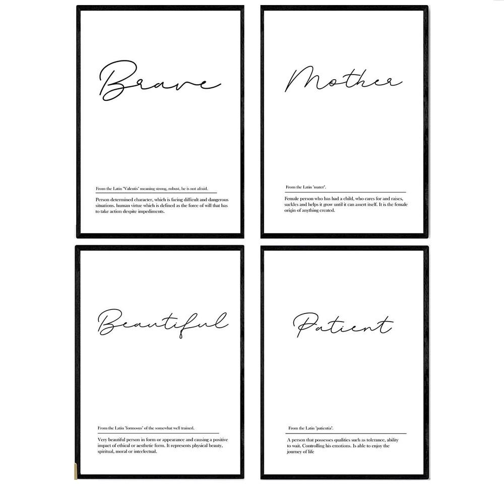 POSTER Set mit 4 Englisch ‚Mutter‘ von Wörtern mit Definitionen A3 Schwarzer Rahmen - Schwarz, Papier (29.7/3cm) - Nacnic