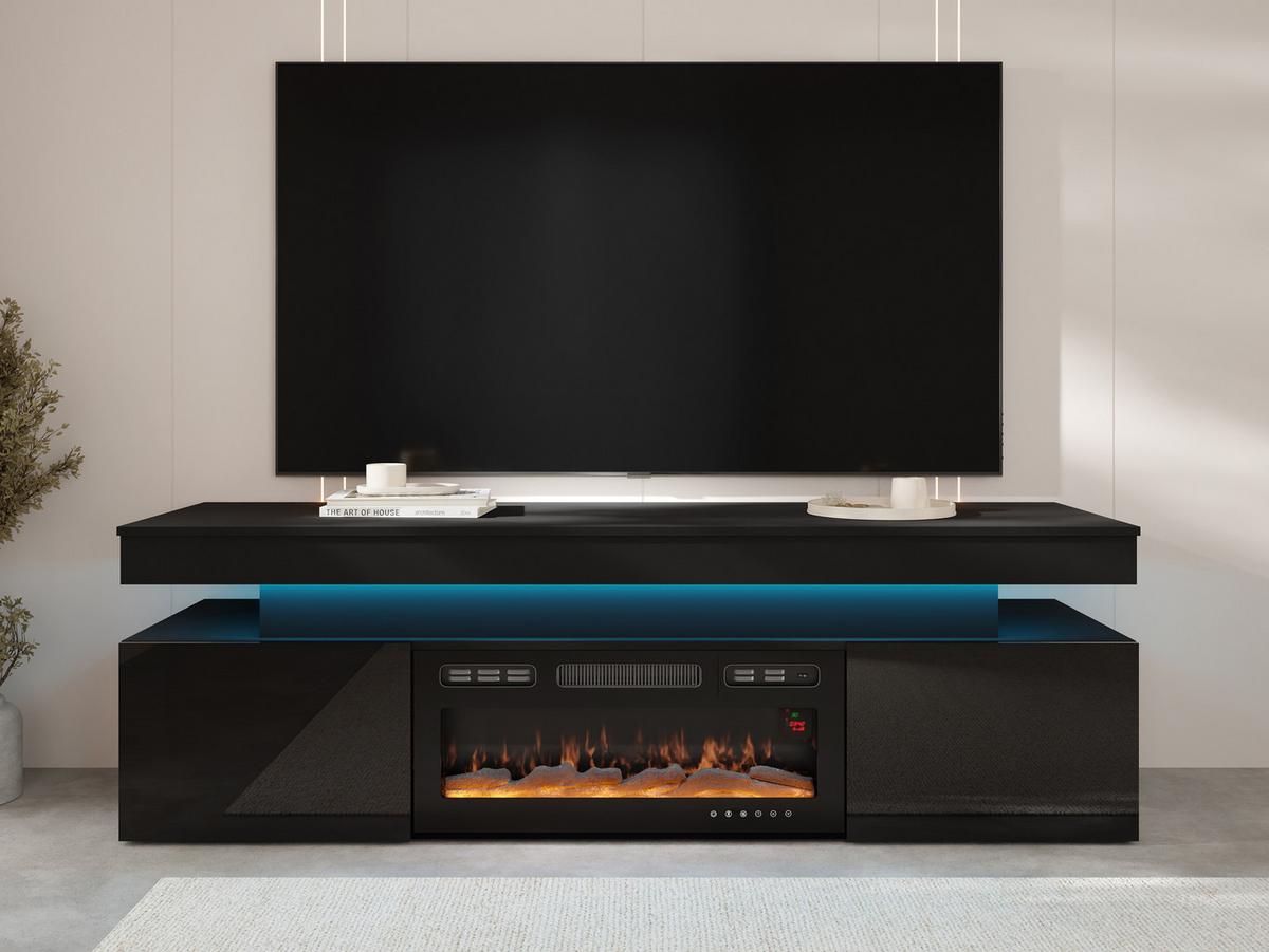 TV-LOWBOARD EF 2D Glossa mit Kamin - Schwarz, Holzwerkstoff/Kunststoff (190/59/41cm) - MIRJAN24