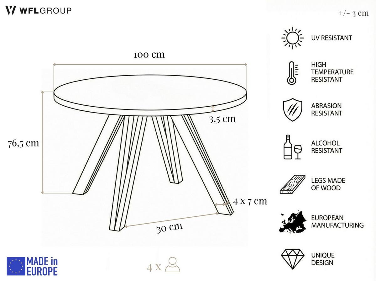 ESSTISCH Ravero runder ausziehbarer, Beton grau 100/100/77 cm - Hellgrau/Weiß, Holz/Holzwerkstoff (100/100/76.5cm) - WFL GROUP