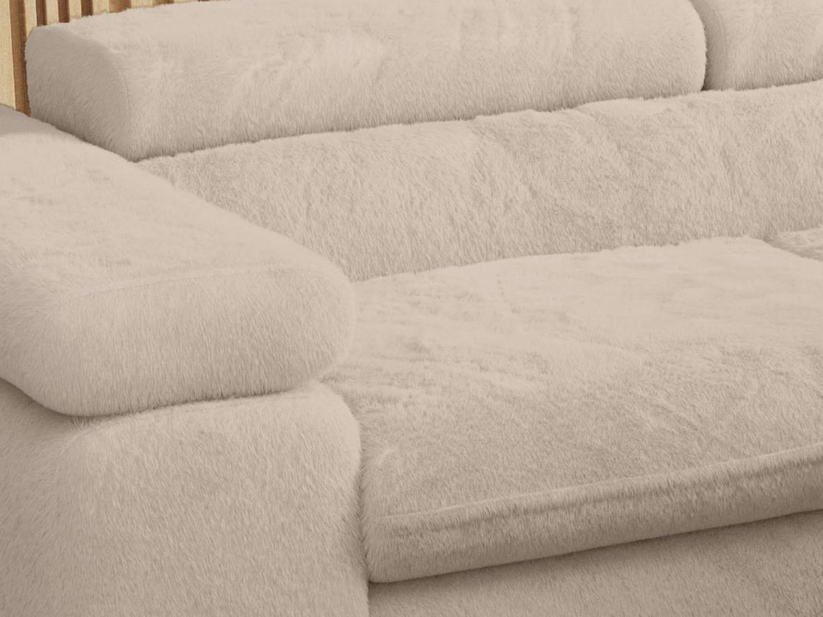 ECKSOFA PEDRO L Ecru Plüsch - Links Seite - Ecru/Schwarz, Textil/Metall (208/273cm) - MKS