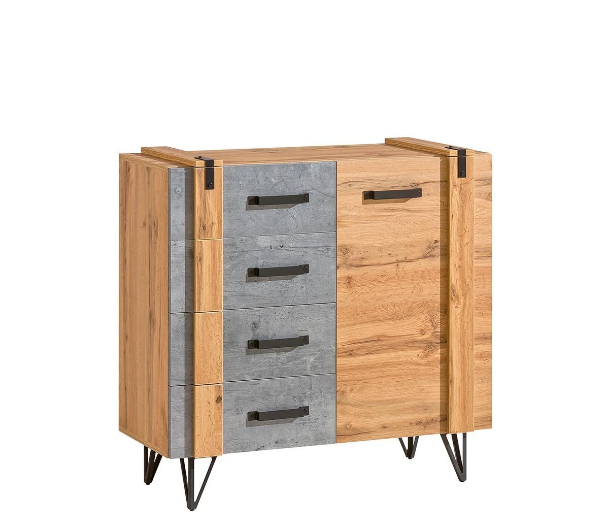 KOMMODE BRANDO 90,1/97/41,3cm mit 4 Schubladen 1 Türen Eiche Wotan - Taupe/Eiche Wotan, Holzwerkstoff (90.1/97/41.3cm) - MASSENO