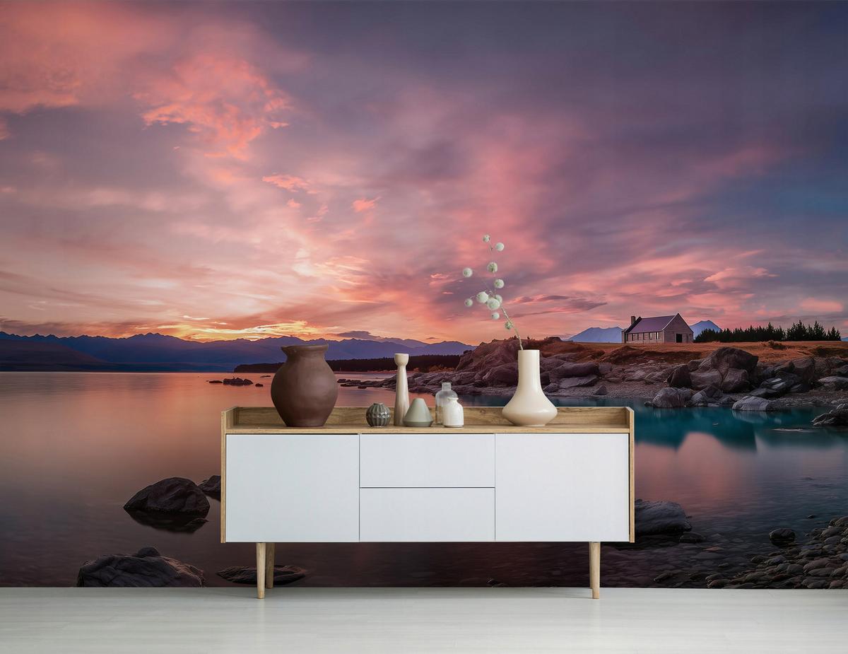 FOTOTAPETE Landschaft Himmel Rosa 200x140 cm - Multicolor, Papier (200/140cm) - Wallarena