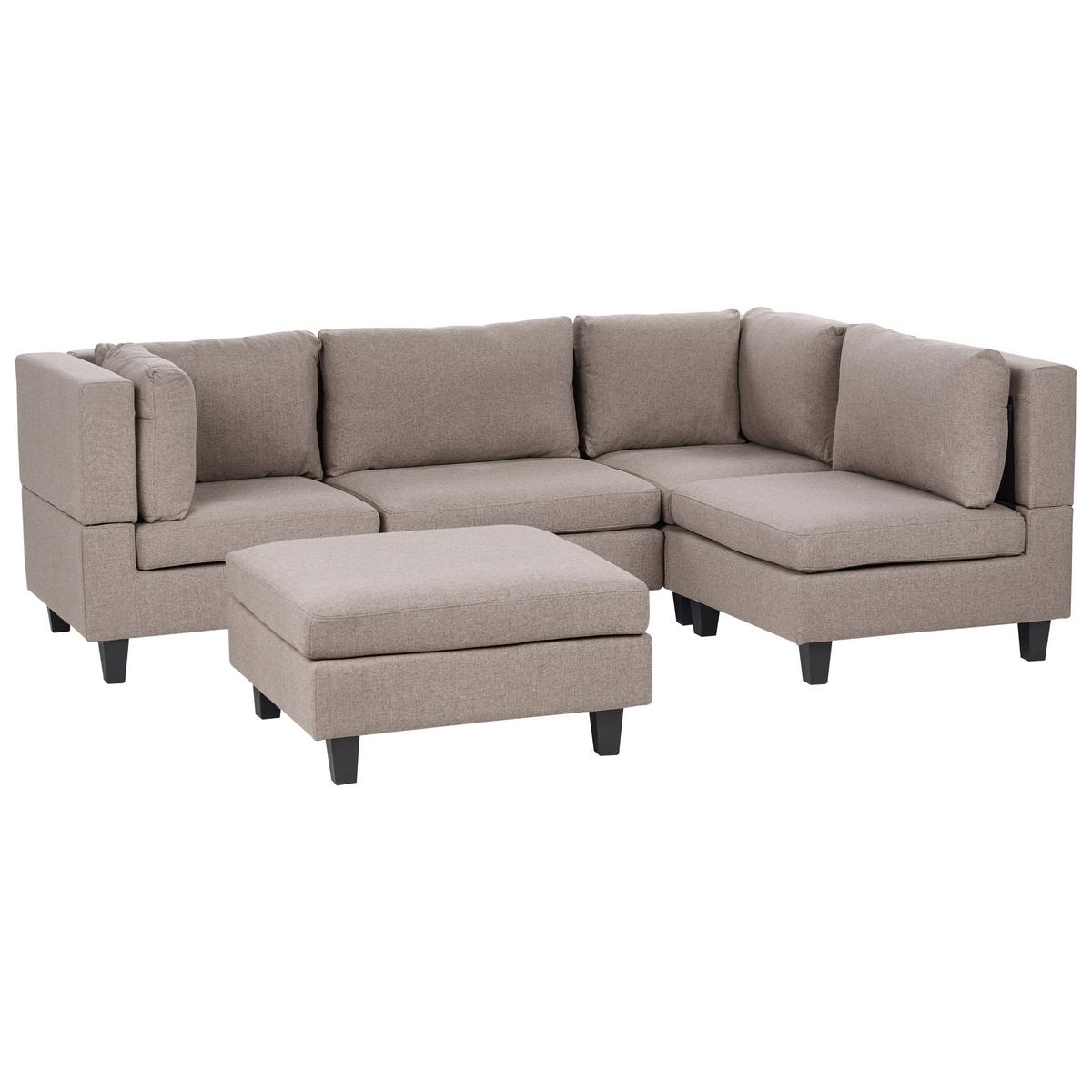 ECKSOFA Modul 4-Sitzer linksseitig Braun Stoff mit Ottomane Unstad - Schwarz/Braun, Textil (228/152cm) - Beliani