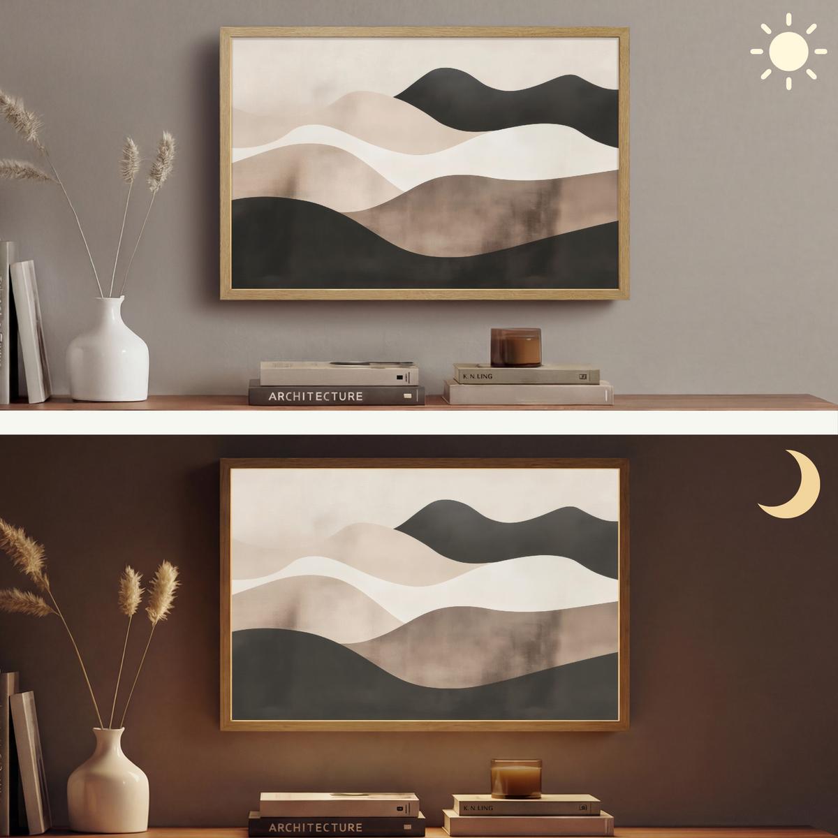WANDLEUCHTE MIT AKKU Abstrakt - Landschaft - Wellen - Cremefarben 60x40 cm - Graubraun, Holzwerkstoff (60/40/8cm) - OnlyWow
