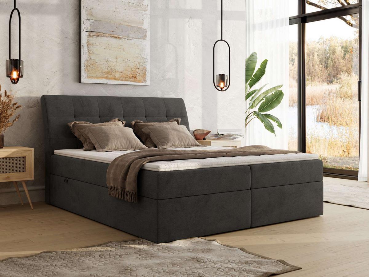BOXBETT DAGOS 120/200 - Dunkelgrau Velvet - H3 - Topper Visco - Dunkelgrau, Textil (120/200cm) - MKS