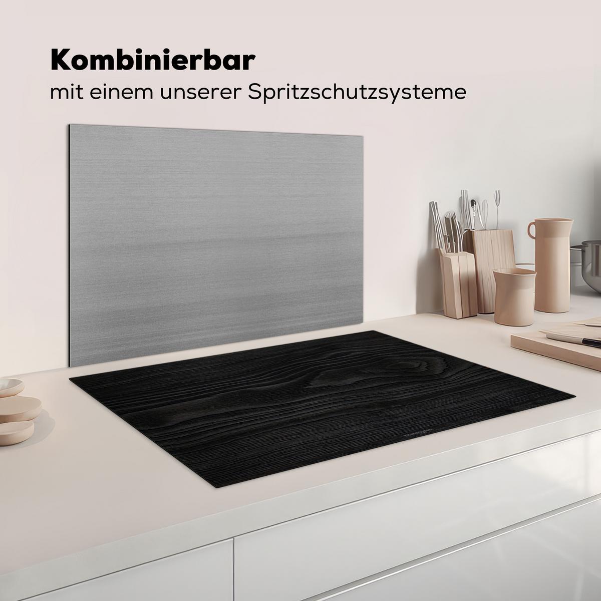 HERDABDECKPLATTE Schwarz - Holzoptik Induktionsschutz 80x52.2 cm - Schwarz, Kunststoff (80.2/52.2/0.2cm) - MuchoWow