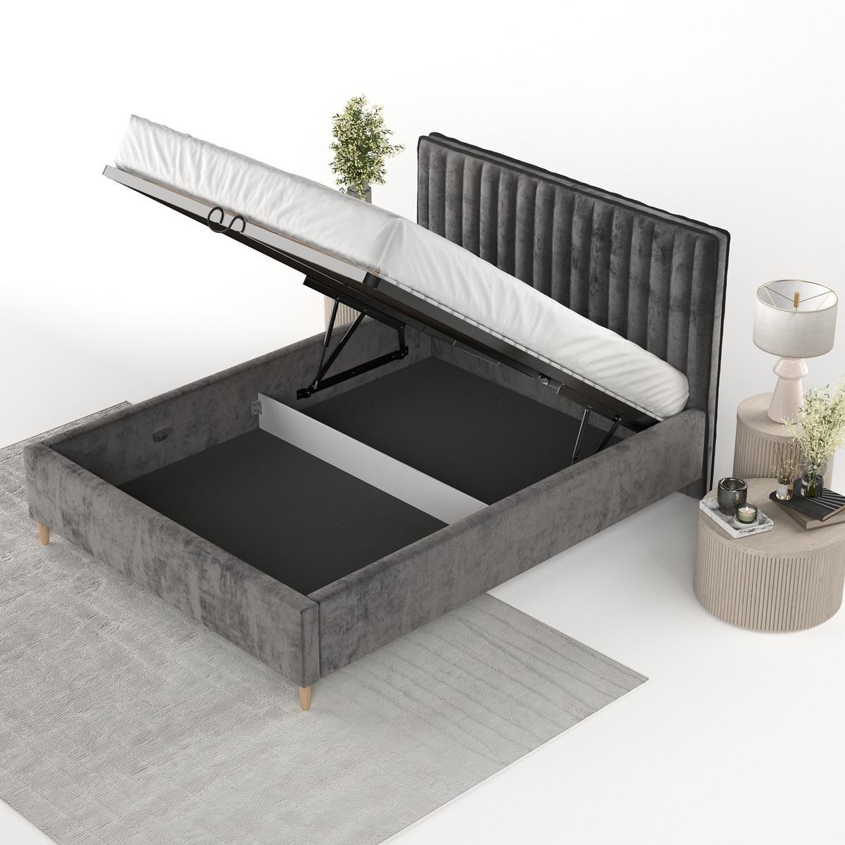 POLSTERBETT Aria 140/200 cm Anthrazit im Lotta Stoff - Anthrazit/Naturfarben, Holz/Holzwerkstoff (140/200cm) - AltaBeds