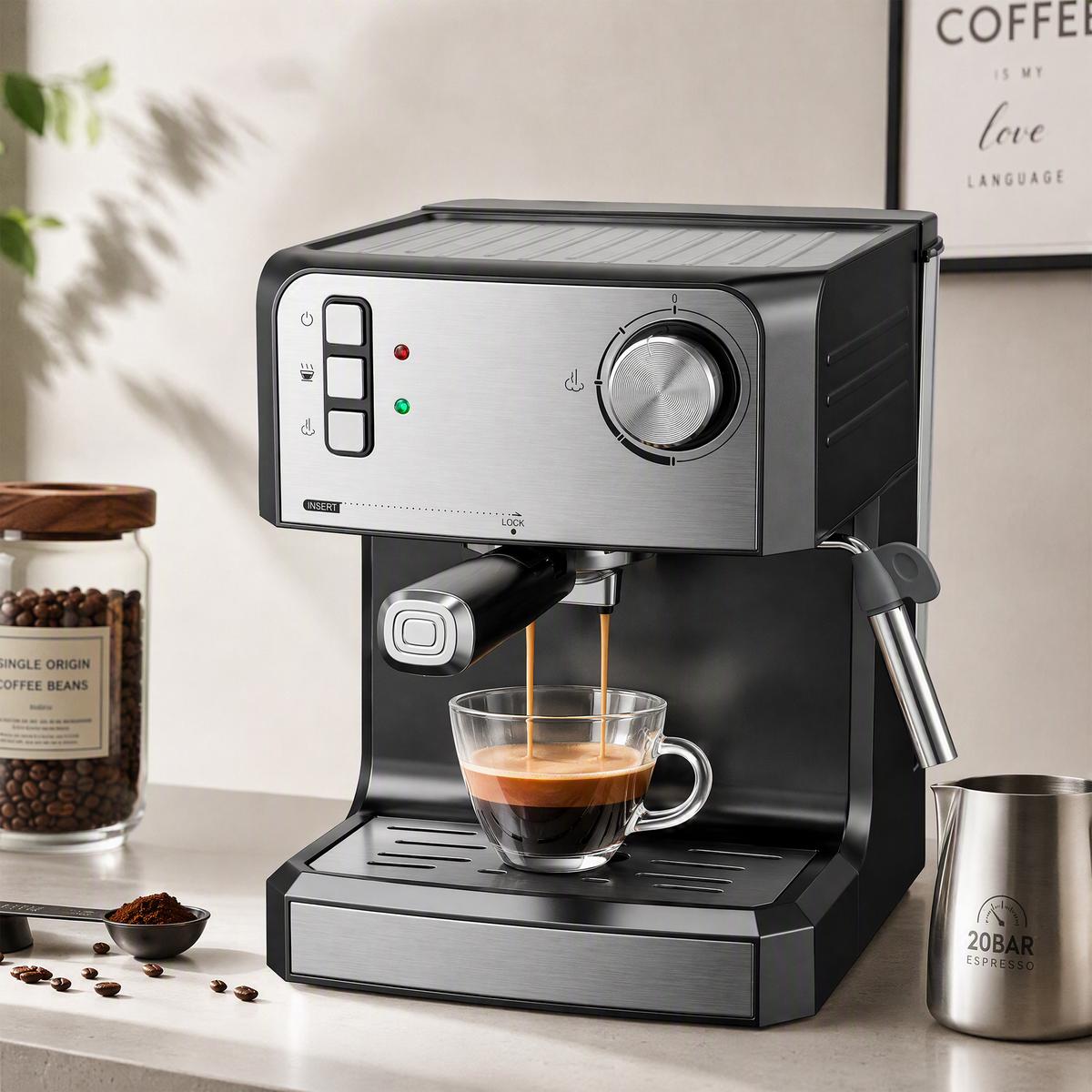 KAFFEEMASCHINE Edelstahl Schwarz - Schwarz, Metall (22/28/29cm) - HOMCOM