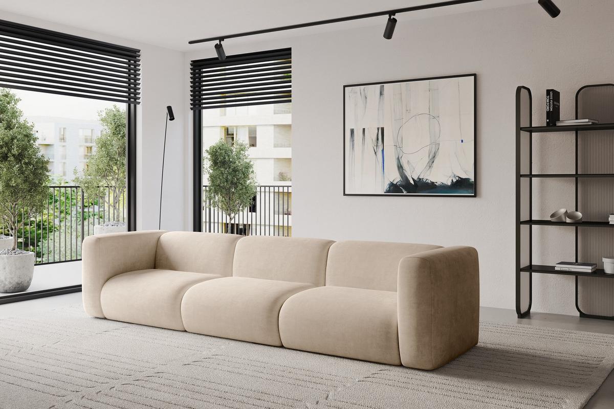 MODULARES Sofa 3-SITZER MIRA-S2 319x89x70 Beige cm Velours - Greige/Beige, Holzwerkstoff/Kunststoff (319/70/89cm) - ALTDECOR