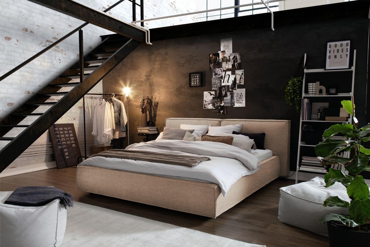 POLSTERBETT CARLO Steingrau Flachgewebe - Greige/Grau, Textil (160/200cm) - KAWOLA