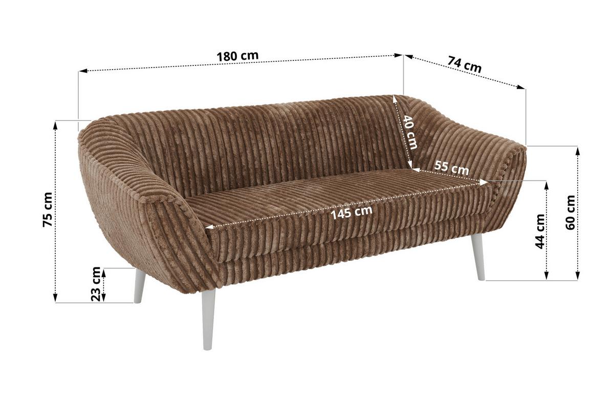 SITZGARNITUR PIRS 3+3 - Braun Cord - Weiße Beine - Braun/Weiß, Holzwerkstoff/Textil (180/75/74cm) - MKS