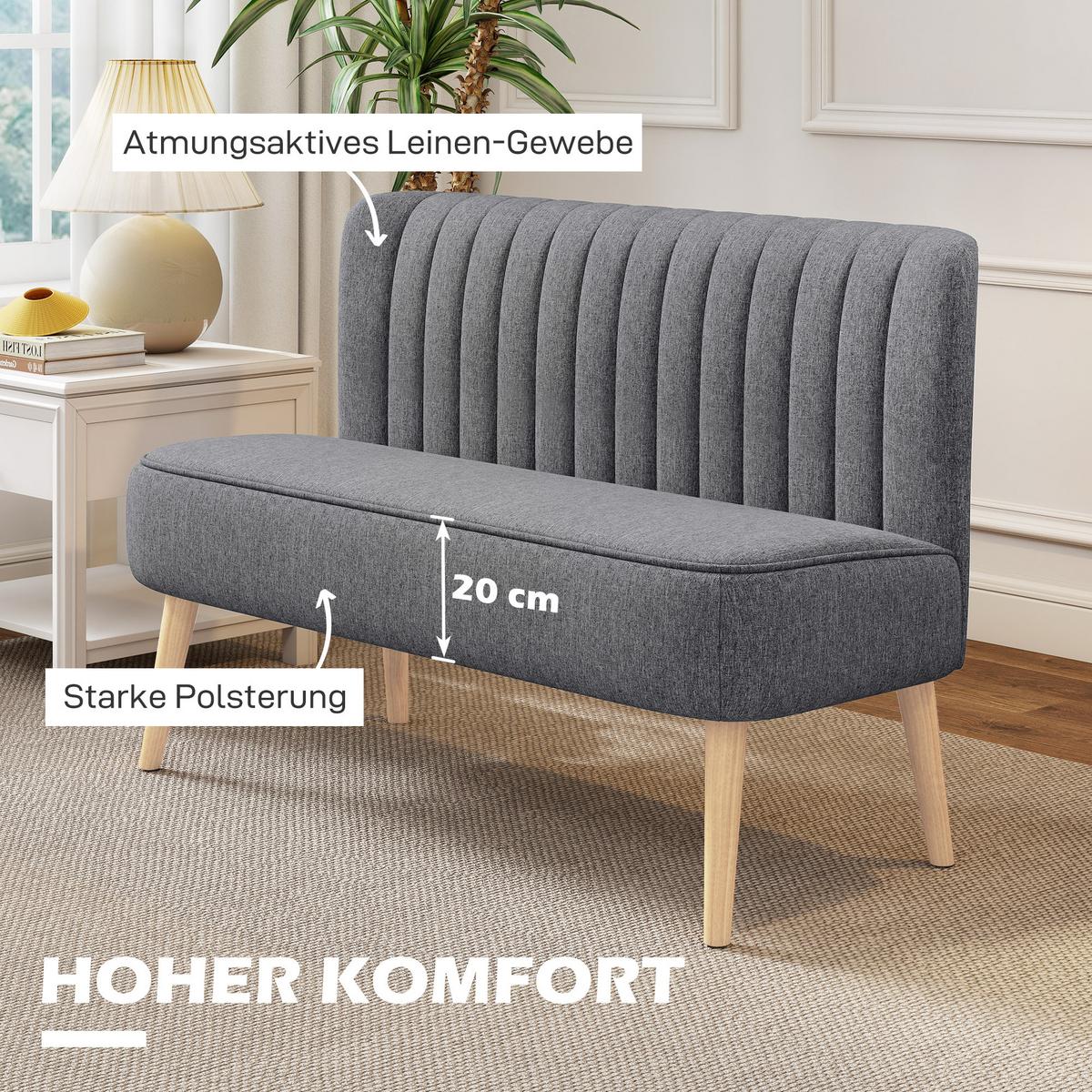 SOFA Polyester Gummiholz Grau - Naturfarben/Grau, Holz/Textil (56.5/77/117cm) - HOMCOM