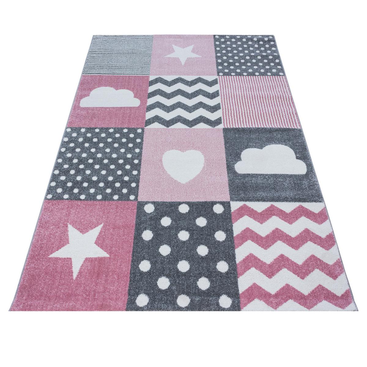 KINDERTEPPICH TASNA, mit Herz-und-Stern-Motiv, Rosa, 80 x 150 cm - Rosa, Textil (150/80cm) - KADIMA DESIGN